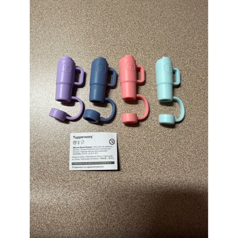 Tupperware Silicone Straw Toppers Set of 4 Mini Tumbler Cup Covers Multi Color